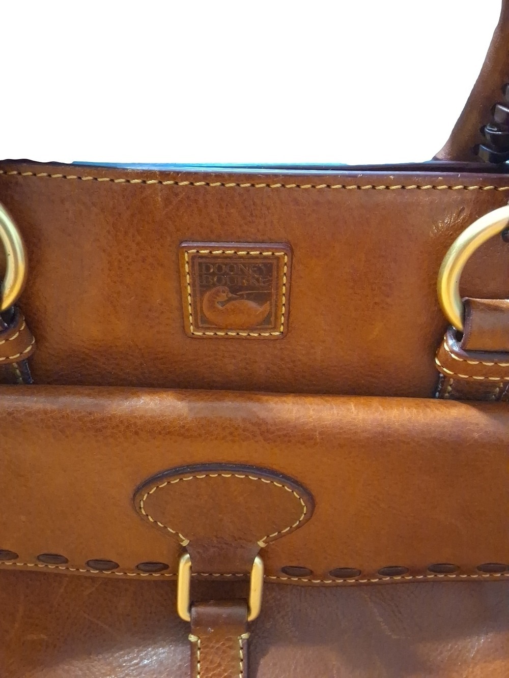 Vintage Authentic Dooney & Bourke Cognac Leather Satchel with Tassels - Picture 6 of 11